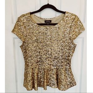 Bebe All Sequin Gold Peplum Top